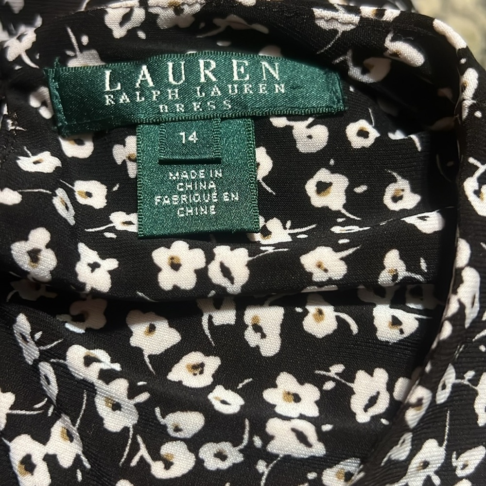 Lauren Ralph Lauren black & white floral, sleeveless midi dress sz 14 - Picture 3 of 3
